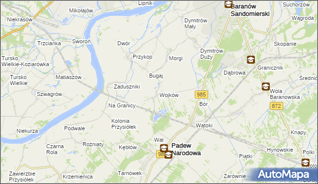 mapa Wojków gmina Padew Narodowa, Wojków gmina Padew Narodowa na mapie Targeo