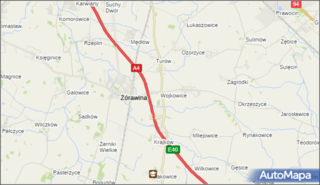 mapa Wojkowice gmina Żórawina, Wojkowice gmina Żórawina na mapie Targeo