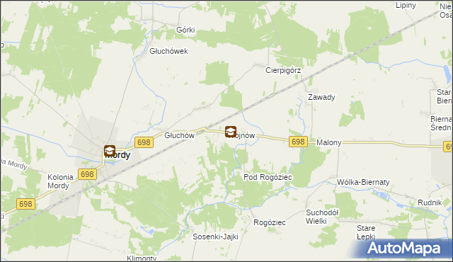 mapa Wojnów gmina Mordy, Wojnów gmina Mordy na mapie Targeo