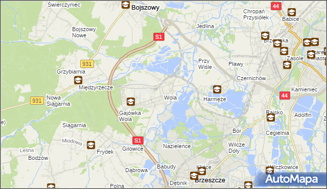 mapa Wola gmina Miedźna, Wola gmina Miedźna na mapie Targeo