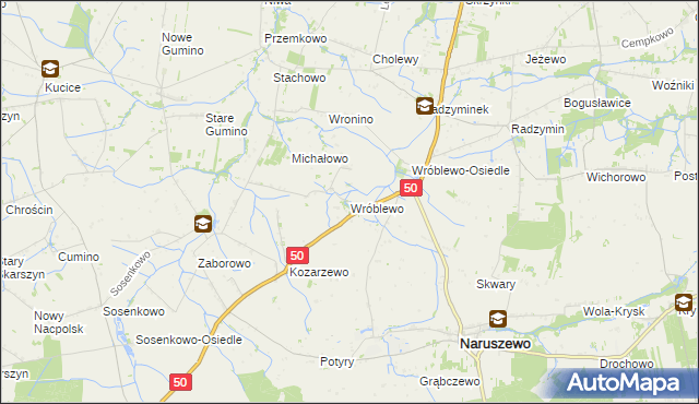 mapa Wróblewo gmina Naruszewo, Wróblewo gmina Naruszewo na mapie Targeo