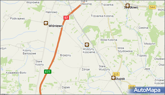 mapa Wyszyny Kościelne, Wyszyny Kościelne na mapie Targeo