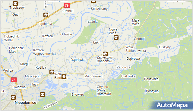 mapa Zabierzów Bocheński, Zabierzów Bocheński na mapie Targeo