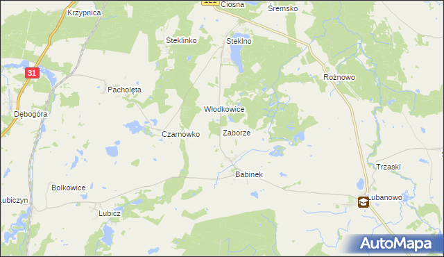 mapa Zaborze gmina Gryfino, Zaborze gmina Gryfino na mapie Targeo