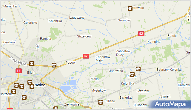 mapa Zabostów Mały, Zabostów Mały na mapie Targeo