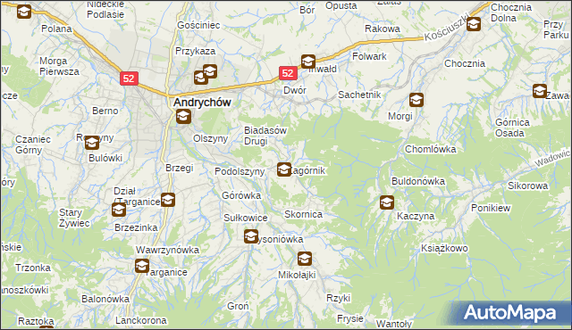 mapa Zagórnik gmina Andrychów, Zagórnik gmina Andrychów na mapie Targeo