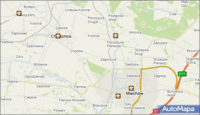 mapa Zagorzyce gmina Miechów, Zagorzyce gmina Miechów na mapie Targeo