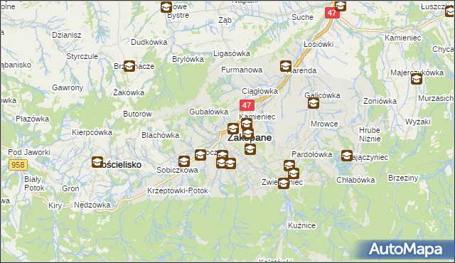 mapa Zakopanego, Zakopane na mapie Targeo