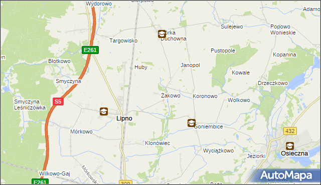 mapa Żakowo gmina Lipno, Żakowo gmina Lipno na mapie Targeo