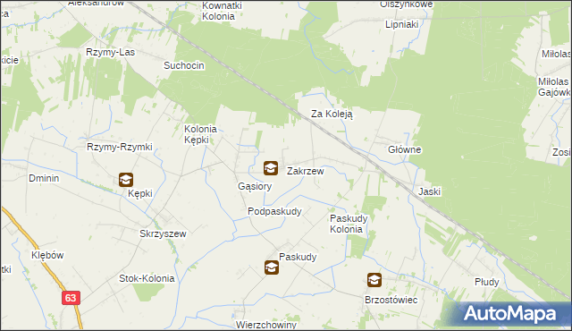 mapa Zakrzew gmina Ulan-Majorat, Zakrzew gmina Ulan-Majorat na mapie Targeo