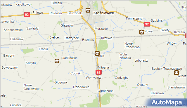 mapa Zalesie gmina Krośniewice, Zalesie gmina Krośniewice na mapie Targeo