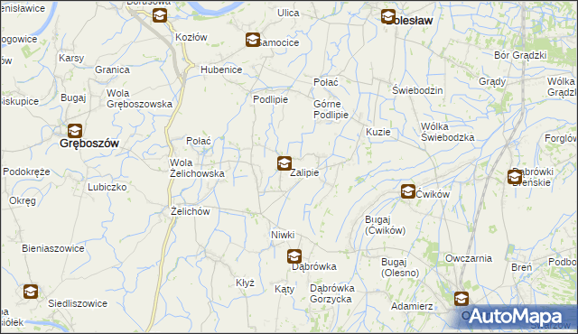 mapa Zalipie gmina Olesno, Zalipie gmina Olesno na mapie Targeo