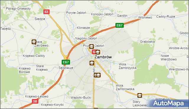 mapa Zambrów, Zambrów na mapie Targeo