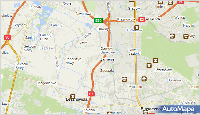 mapa Zamienie gmina Lesznowola, Zamienie gmina Lesznowola na mapie Targeo