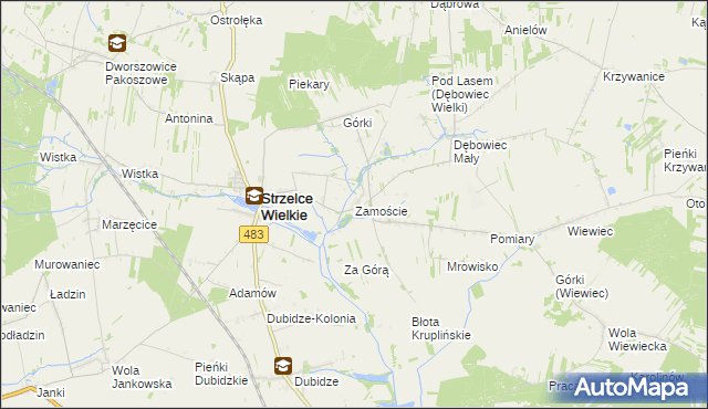 mapa Zamoście gmina Strzelce Wielkie, Zamoście gmina Strzelce Wielkie na mapie Targeo