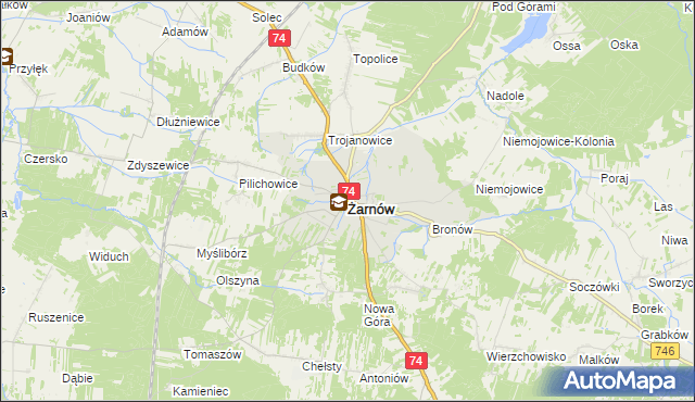 mapa Żarnów powiat opoczyński, Żarnów powiat opoczyński na mapie Targeo