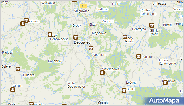 mapa Zarzecze gmina Dębowiec, Zarzecze gmina Dębowiec na mapie Targeo