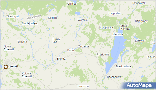 mapa Zarzecze gmina Przerośl, Zarzecze gmina Przerośl na mapie Targeo