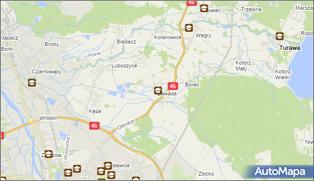 mapa Zawada gmina Turawa, Zawada gmina Turawa na mapie Targeo