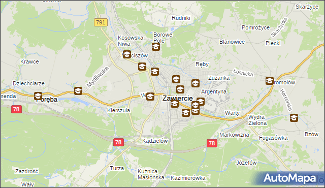 mapa Zawiercie, Zawiercie na mapie Targeo