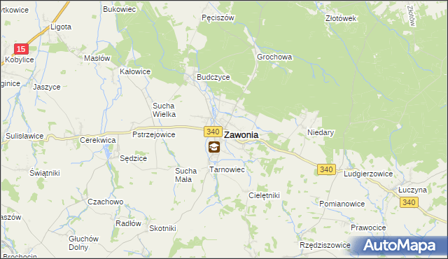 mapa Zawonia powiat trzebnicki, Zawonia powiat trzebnicki na mapie Targeo