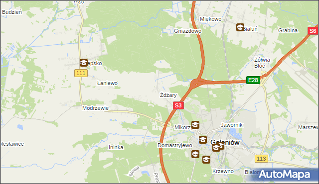 mapa Żdżary gmina Goleniów, Żdżary gmina Goleniów na mapie Targeo