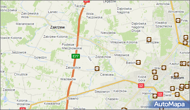 mapa Zdziechów gmina Zakrzew, Zdziechów gmina Zakrzew na mapie Targeo