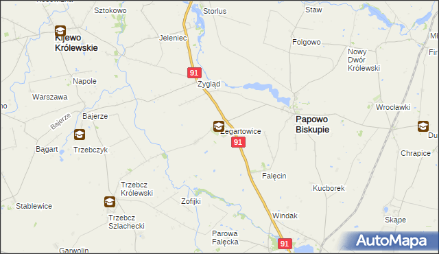 mapa Zegartowice gmina Papowo Biskupie, Zegartowice gmina Papowo Biskupie na mapie Targeo