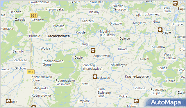 mapa Zegartowice gmina Raciechowice, Zegartowice gmina Raciechowice na mapie Targeo