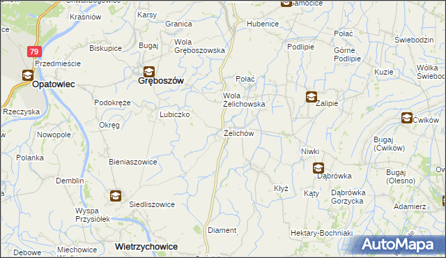 mapa Żelichów gmina Gręboszów, Żelichów gmina Gręboszów na mapie Targeo