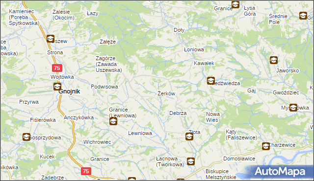mapa Żerków gmina Gnojnik, Żerków gmina Gnojnik na mapie Targeo