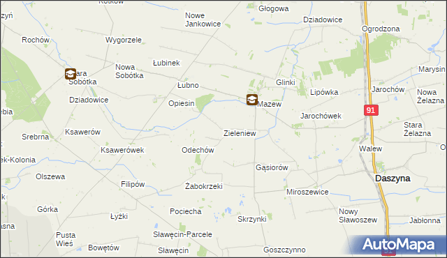 mapa Zieleniew gmina Daszyna, Zieleniew gmina Daszyna na mapie Targeo