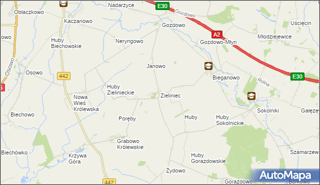 mapa Zieliniec gmina Kołaczkowo, Zieliniec gmina Kołaczkowo na mapie Targeo