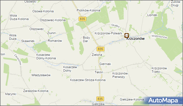 mapa Zielona gmina Krzczonów, Zielona gmina Krzczonów na mapie Targeo