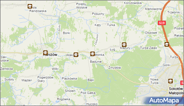 mapa Zielonka gmina Raniżów, Zielonka gmina Raniżów na mapie Targeo