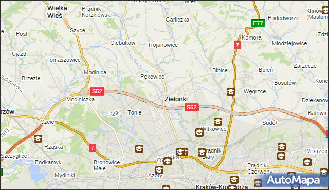 mapa Zielonki powiat krakowski, Zielonki powiat krakowski na mapie Targeo