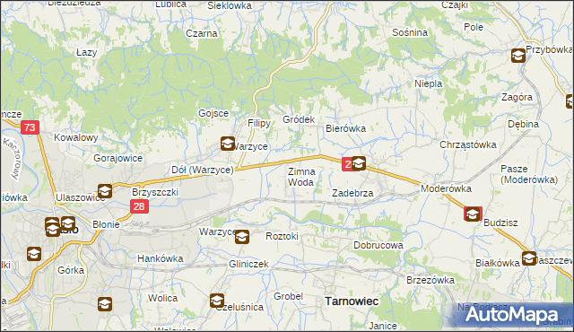mapa Zimna Woda gmina Jasło, Zimna Woda gmina Jasło na mapie Targeo