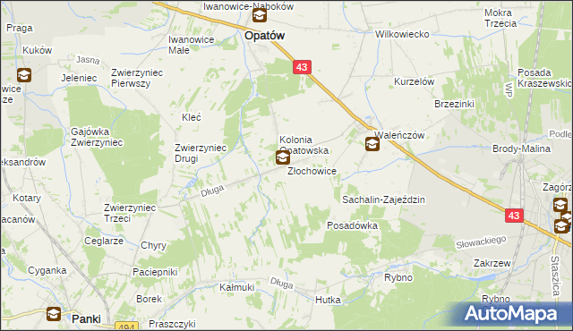 mapa Złochowice, Złochowice na mapie Targeo