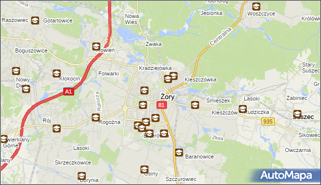 mapa Żor, Żory na mapie Targeo