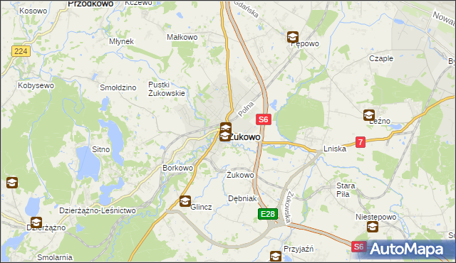 mapa Żukowo powiat kartuski, Żukowo powiat kartuski na mapie Targeo