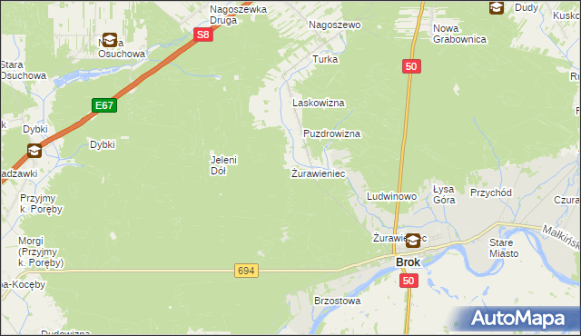 mapa Żurawieniec gmina Brok, Żurawieniec gmina Brok na mapie Targeo