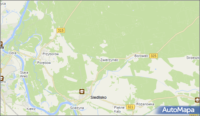 mapa Zwierzyniec gmina Siedlisko, Zwierzyniec gmina Siedlisko na mapie Targeo
