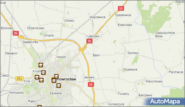 mapa Balin gmina Inowrocław, Balin gmina Inowrocław na mapie Targeo