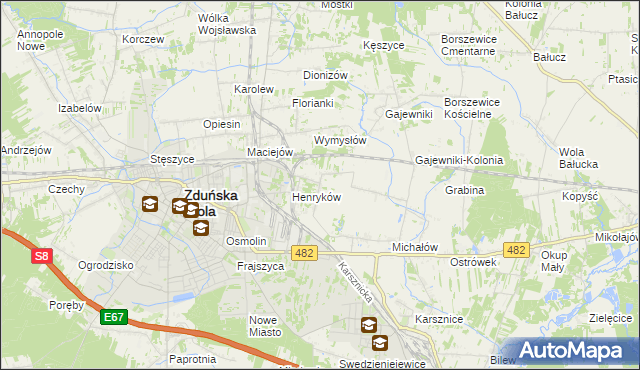 mapa Biały Ług gmina Zduńska Wola, Biały Ług gmina Zduńska Wola na mapie Targeo