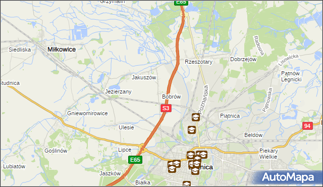 mapa Bobrów gmina Miłkowice, Bobrów gmina Miłkowice na mapie Targeo