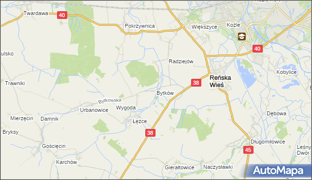mapa Bytków gmina Reńska Wieś, Bytków gmina Reńska Wieś na mapie Targeo