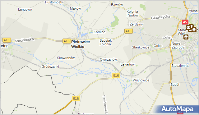 mapa Cyprzanów, Cyprzanów na mapie Targeo