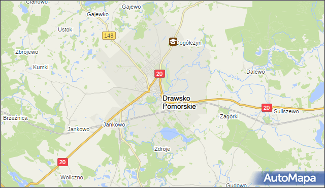 mapa Drawsko Pomorskie, Drawsko Pomorskie na mapie Targeo