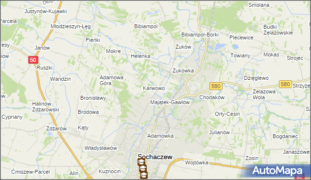 mapa Gawłów gmina Sochaczew, Gawłów gmina Sochaczew na mapie Targeo