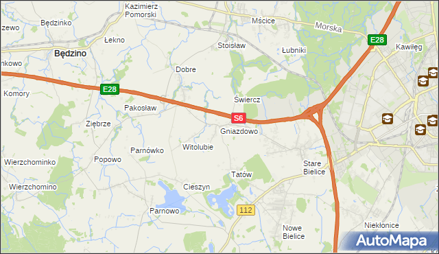 mapa Gniazdowo gmina Biesiekierz, Gniazdowo gmina Biesiekierz na mapie Targeo